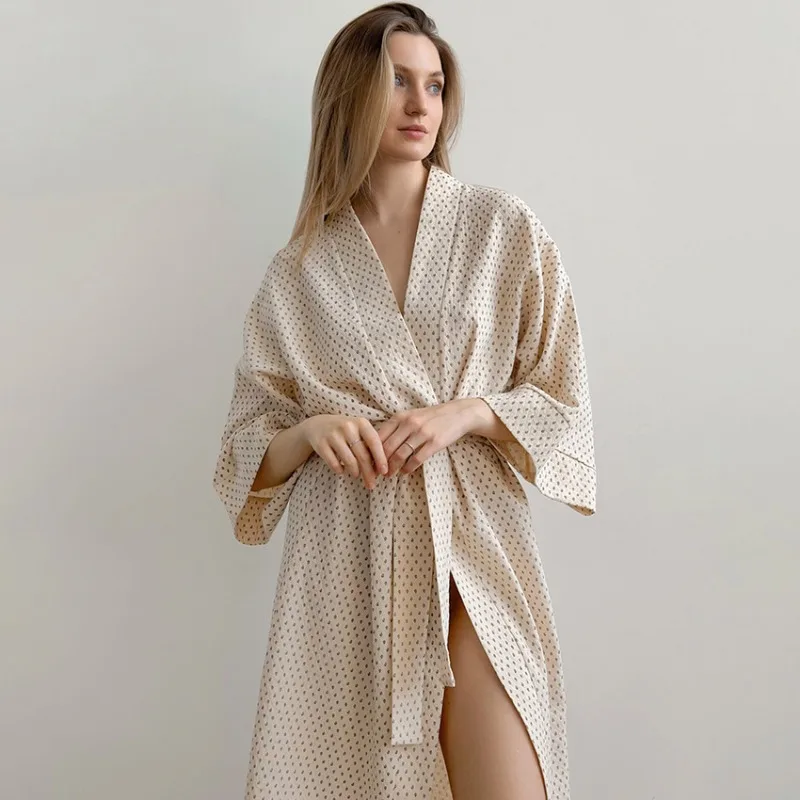

2026 Women's Pure Cotton Pajamas Breathable Printed Loungewear Bathrobes Autumn European American Style Robe Sleepwear L Size