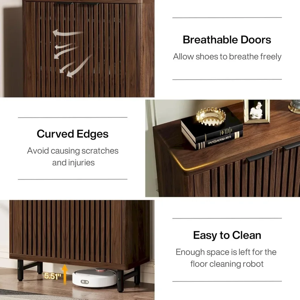 

6-story Farmhouse Shoe Cabinet with Louvered Doors, Wooden Shoe Rack with Adjustable Shelves, Modern Large Size
