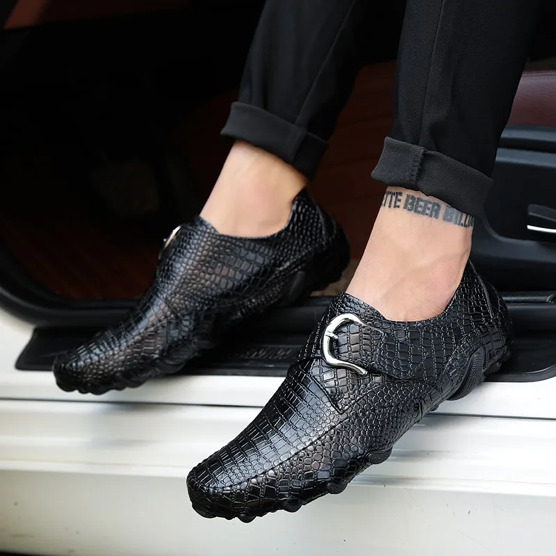 Crocodile Skin Loafer Shoes Men Genuine Leather Slip-on Moccasins Handmade Male Outdoor Casual Shoes Drive Walk Luxury Leisure