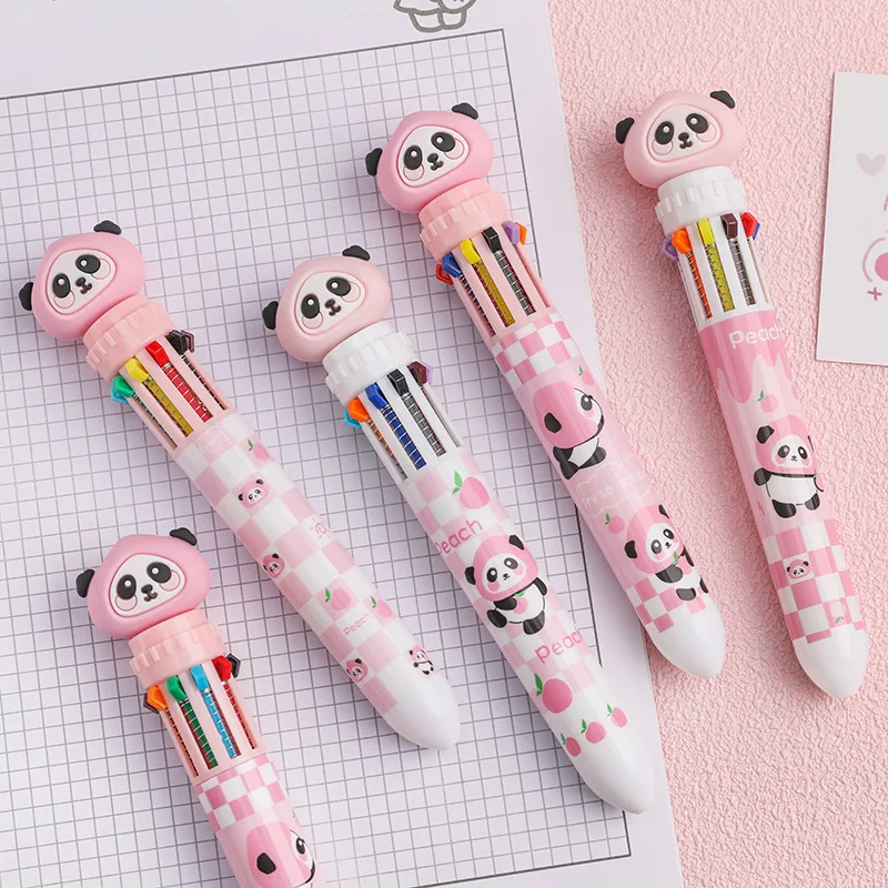 10 Colors Cute Cartoon Panda Ballpoint Pen School Office Supply Stationery Papelaria Escolar Multicolored Pens Colorful Refill