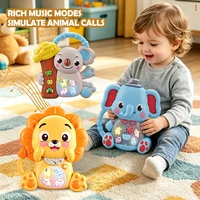 Cartoon Electric Music Toys for Kid, Lighting Musical Piano Model Lion Rabbit Elephant Early Education Gifts