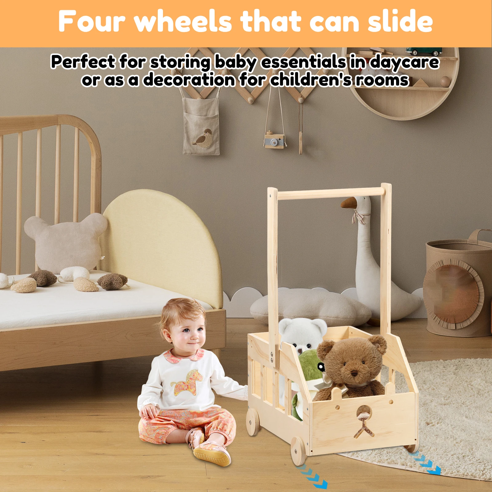 Wood Baby Shower Storage Basket Baby Basket with wheels Baby Shower Crate Closet Pretty Baby Shower Gifts Basket for Boys Girls