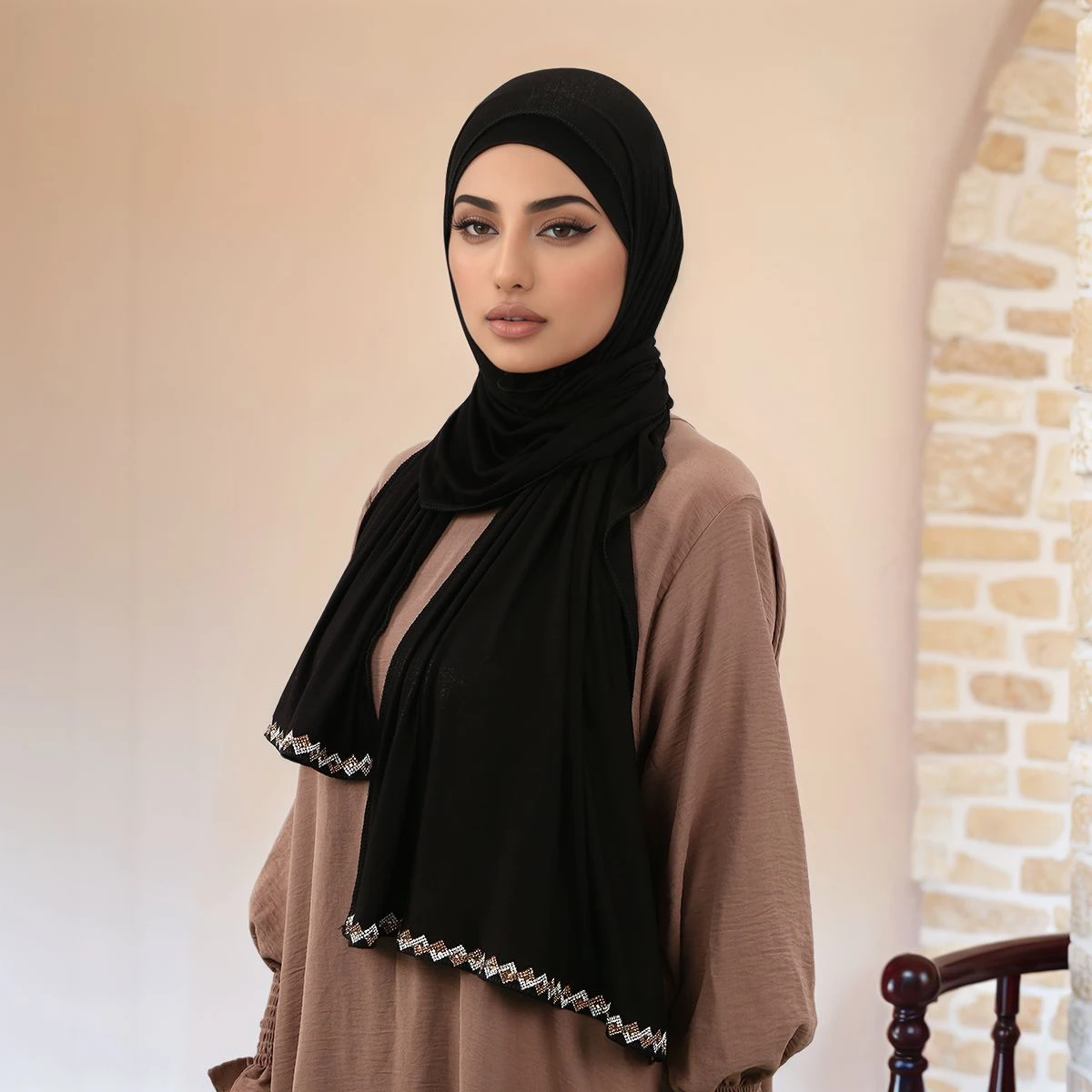 ﻿   مسلم فوري الحجاب جيرسي وشاح طويل بلون رئيس التفاف مع الماس للنساء الحجاب والأوشحة السيدات الحجاب 180*65 سنتيمتر