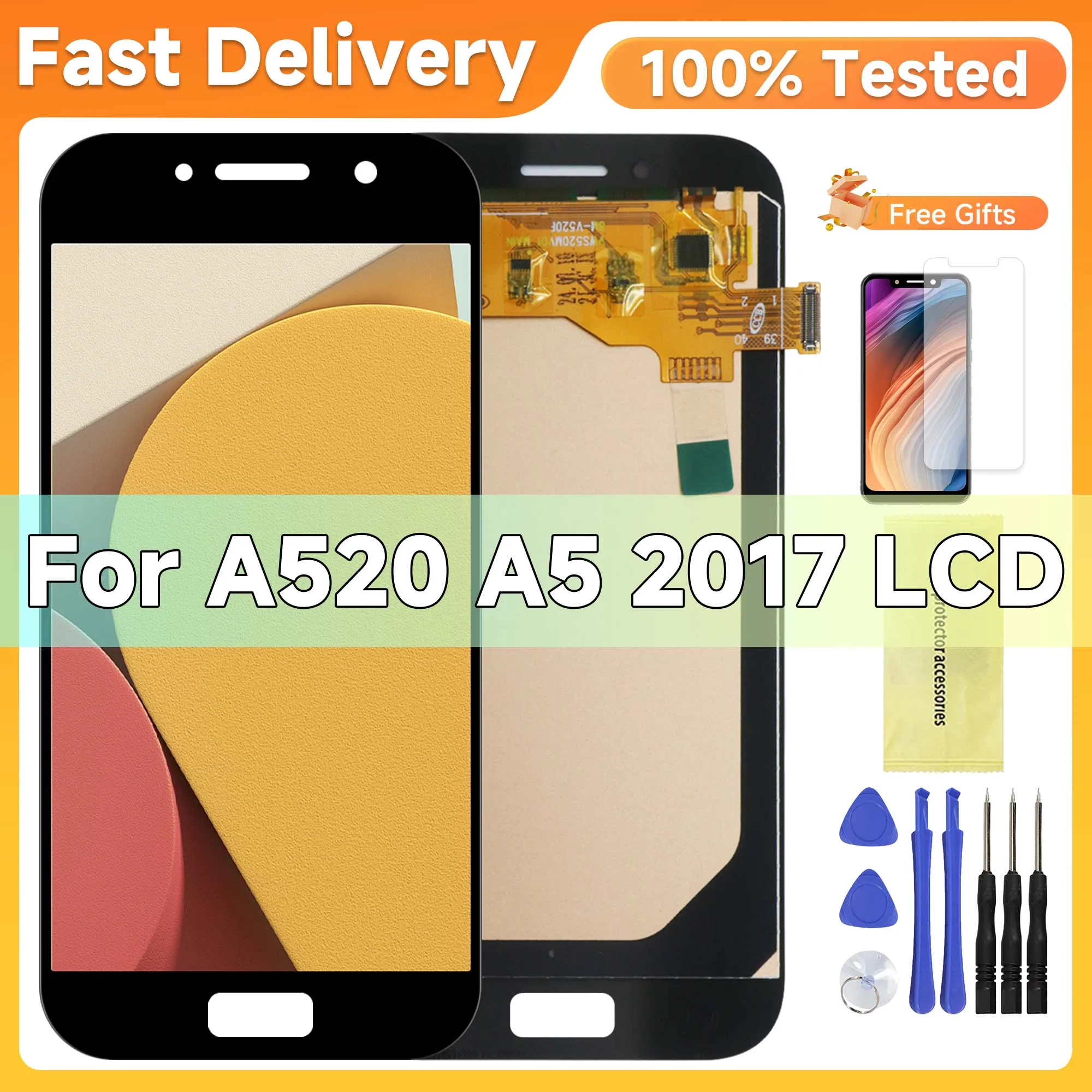 5.2 "Ori/TFT para A520 Display Para Samsung Galaxy A5 2017 A520 Display LCD Touch Screen Digitador Assembléia Peças de Reposição
