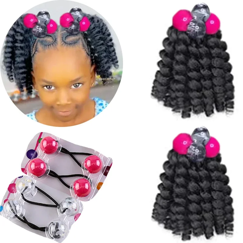 2pcs Large 20MM hair beads ponytail accessorie for kids 7inch box braid elastic hair extension synthetic with big bubbles balls