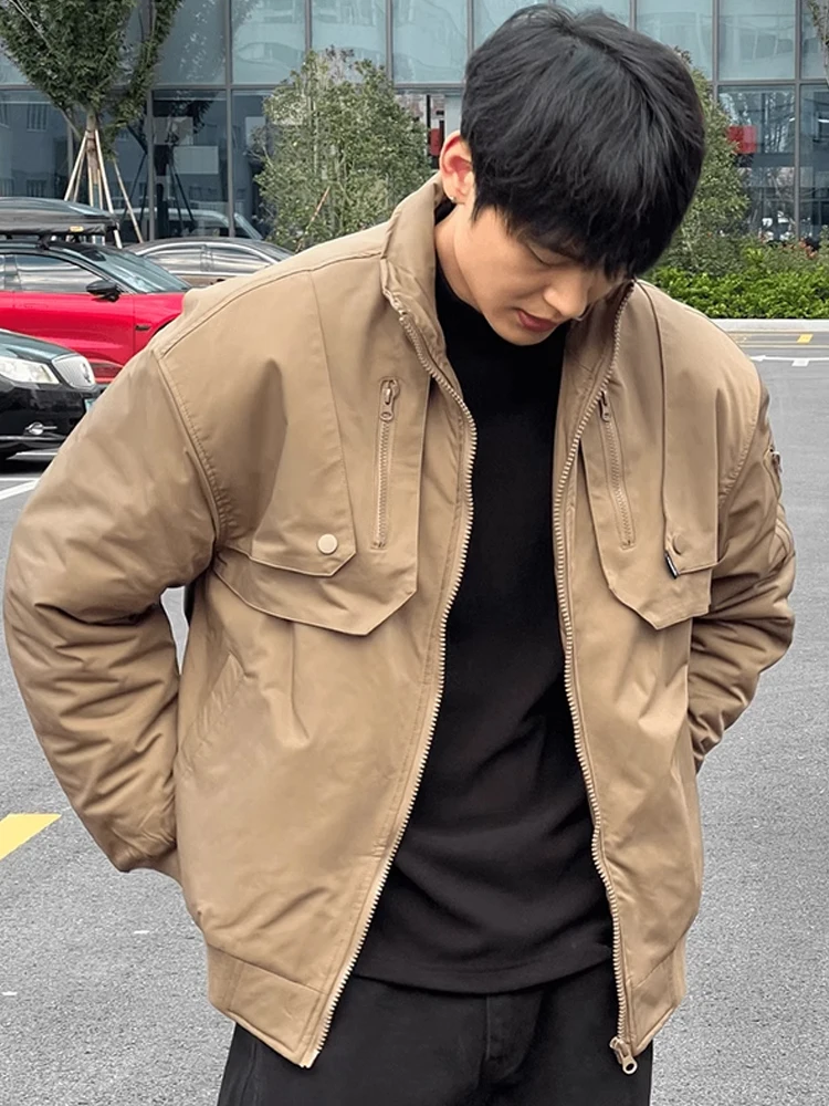 سترة طيران أمريكية كلاسيكية من القطن، معطف عمل قصير للرجال، سترة شتوية سميكة، ياقة واقفة، ألياف بوليستر نظيفة وملائمة.