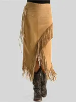 Women's Tassel Skirt Vintage High Asymmetric Hem India Folk Straight Solid Casual High Street Autumn Fashion Female Split Skirts