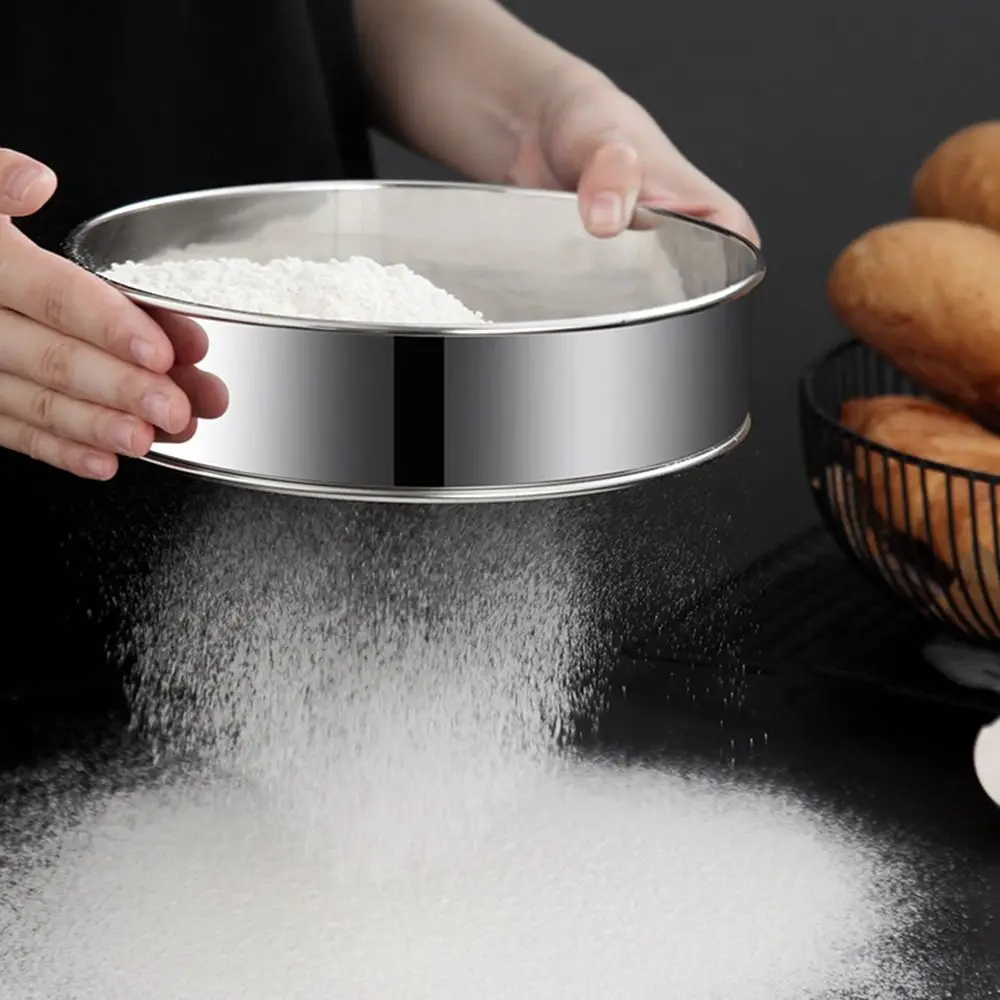 Round Flour Sieve Stainless Steel 15/20/25/30cm Mesh Flour Sifter Silver Ultra-fine 60 Mesh Flour Sifting Sieve Flour Sugar