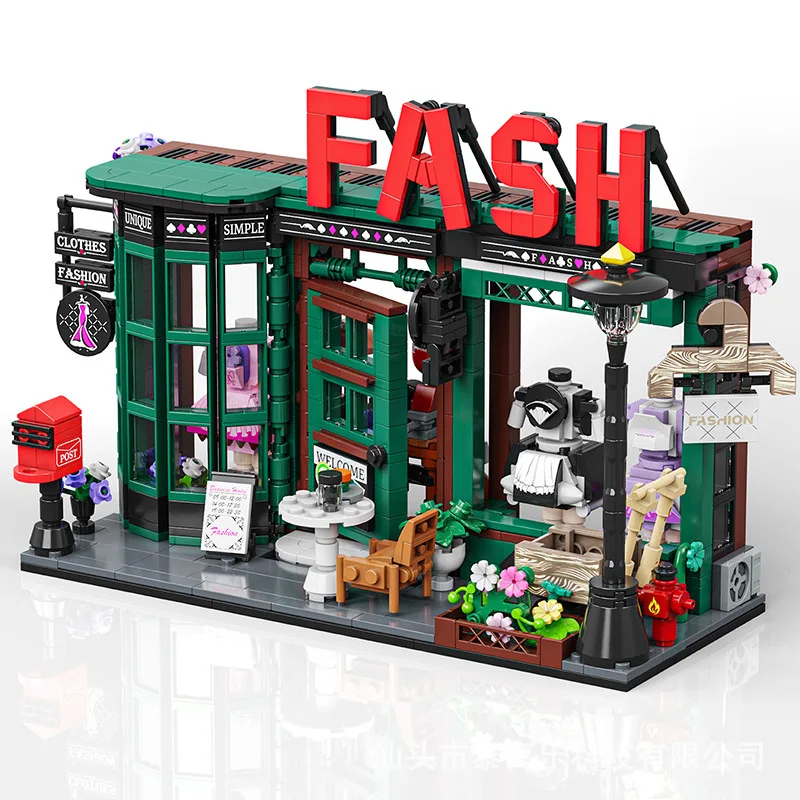MOC Retro European Fashion Clothing Store Architettura Building Blocks Set Fashion Shop House Giocattolo fai da te per bambini Regalo di compleanno