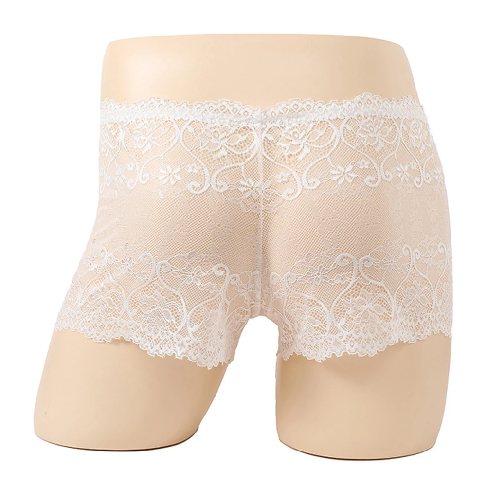 Men's Lace See Through Breathable Underwear Trunks Boxer Briefs for Men Sexy Mesh Underpants with Pouch Support, Sizes M-XL