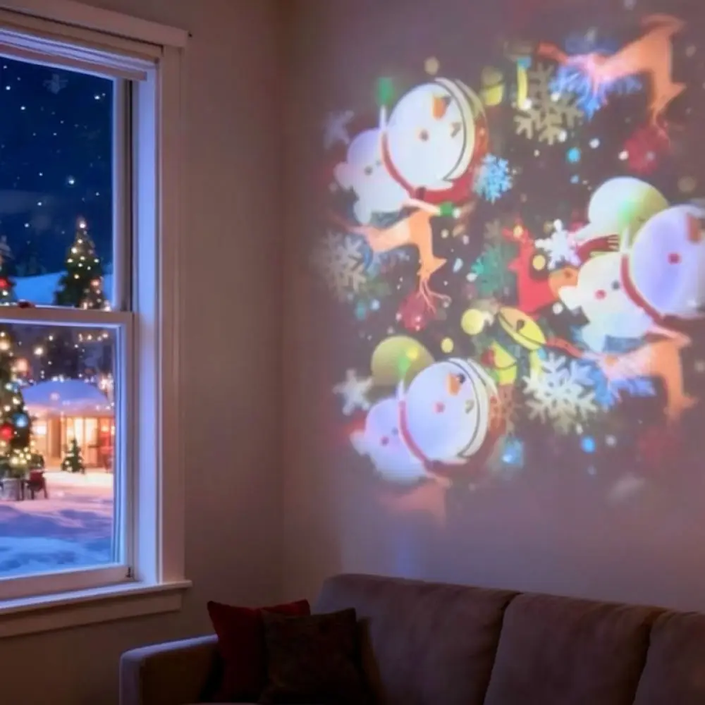 LED Rotating Projection Lamp Night Light Ocean Snowman Snowflake Decor Atmosphere Light USB Rechargeable Home Decoration