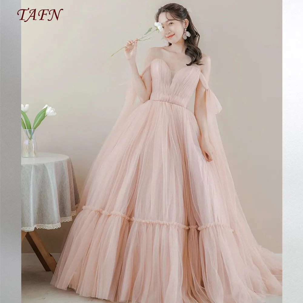 

TAFN Korea Photo Shoot Wedding Dresses Off the Shoulder A-line Tulle Sweetheart Bridal Gown Sweep Train 웨딩드레스 Custom Made