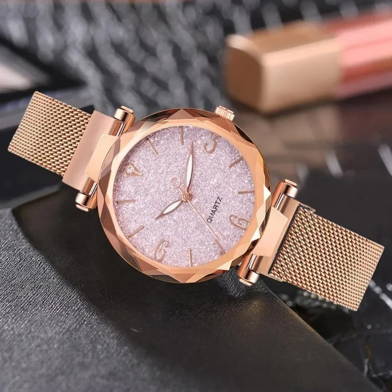 Relógio feminino de luxo magnético céu estrelado senhora relógio de pulso malha relógio feminino נוz reloj mujer montre