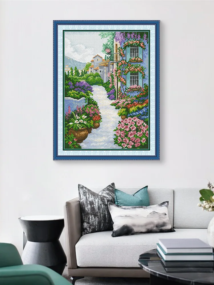 

Joy Sunday Pre-printed Cross Stitch Kit Easy Pattern Aida Stamped Fabric Embroidery Set-Flower Path