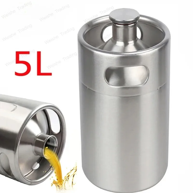 

Mini Growler,304 Stainless Steel 5L Mini Keg Beer Growler Portable Beer Bottle for Picnic/BBQ Home Brewing Beer Making Tool