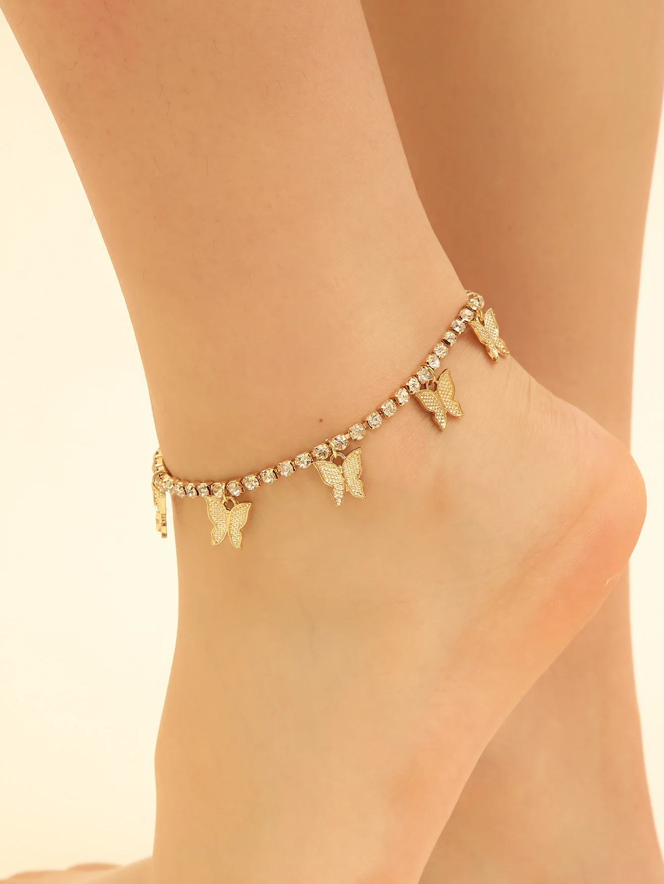 1 piece/piece creative rhinestone butterfly anklet, simple and elegant, claw chain, tassel ankle accessories, fashion beach acce