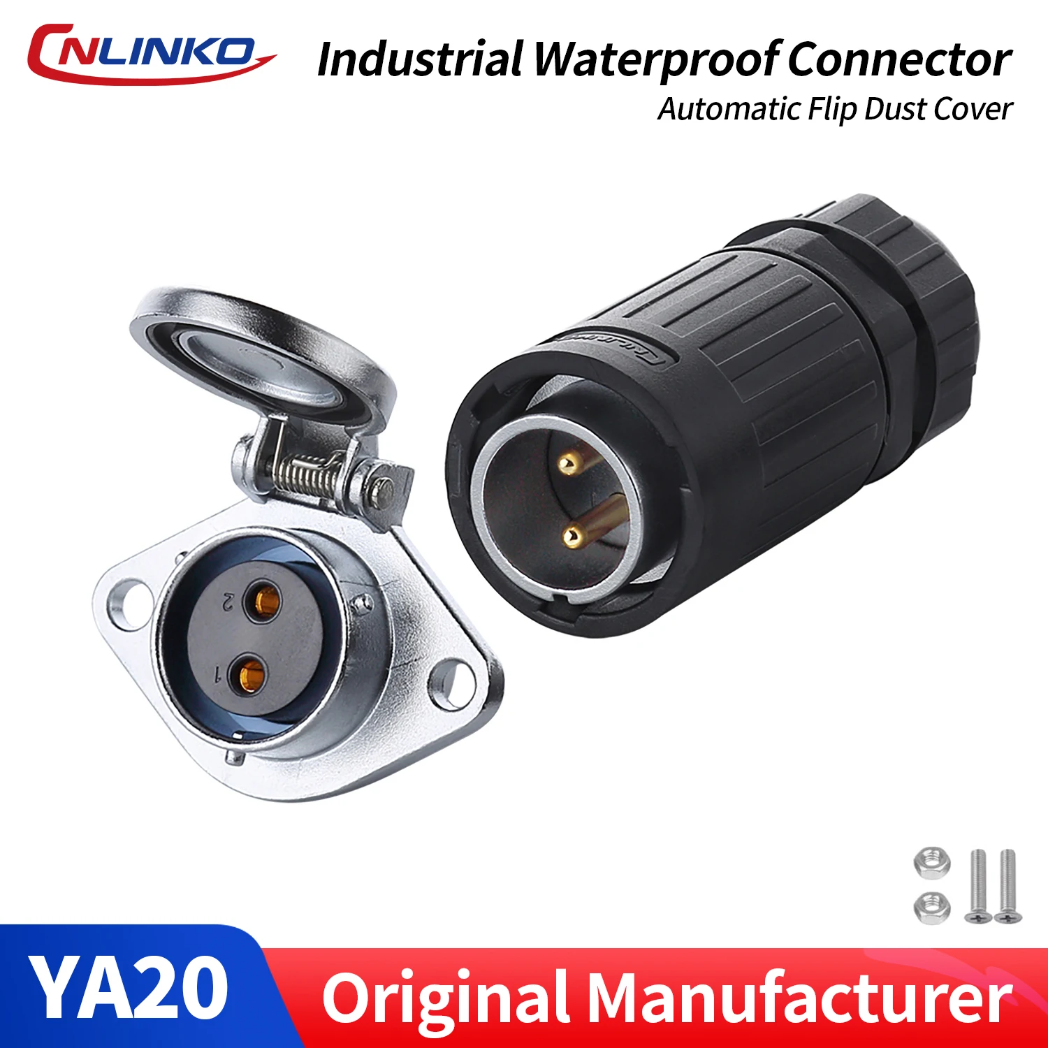 CNLINKO Aviation Connector M20 IP67 Waterproof Two-Hole Mount Socket Plug, 2/3/4/5/7/9/12 Pin Bayonet Male Female Connector