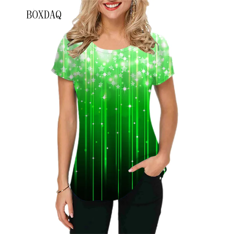 Fashion Tie-dye Women T-Shirts Short Sleeve 3D Printed Street Ladies Trend Tee Summer Gradient Striped Casual Tops 3XL Big Size