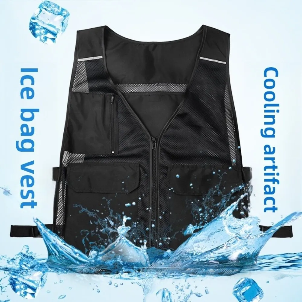 Universal Size Cooling Vest with 4 Ice Packs Pockets High Temperature Resistance Water Cooling Vest Reflective Strip Design