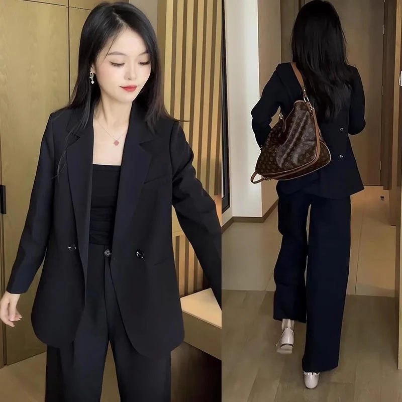 

High-End Design Sensation Women's Suiting Set Slimming Wide Leg Pants Tee Piece Set Faionable Profional Casual Wear