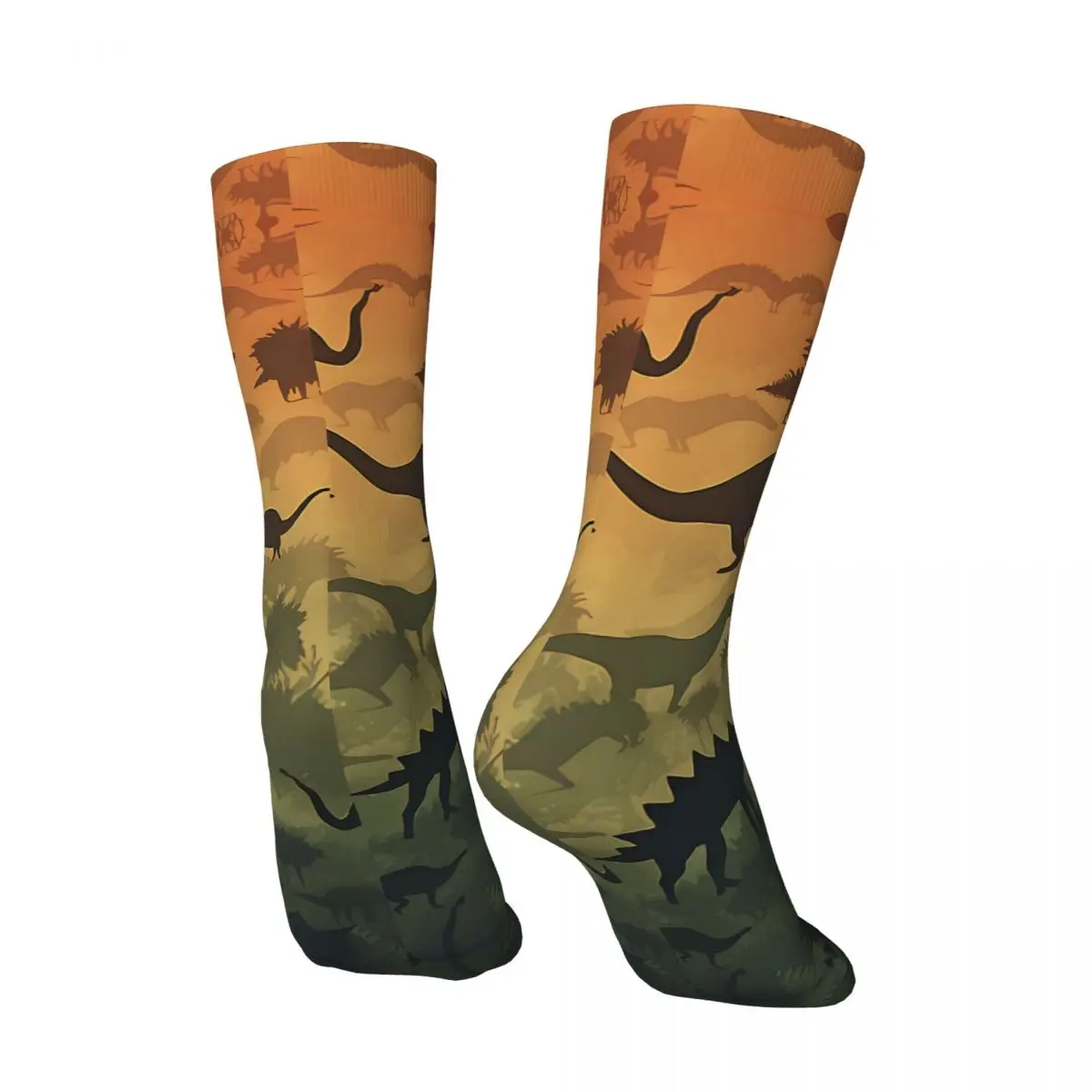 Organic Dino Silhouettes A Textured Repeating Crazy Men's Socks Unisex Dinosaur Street Style Pattern Printed Crew Sock