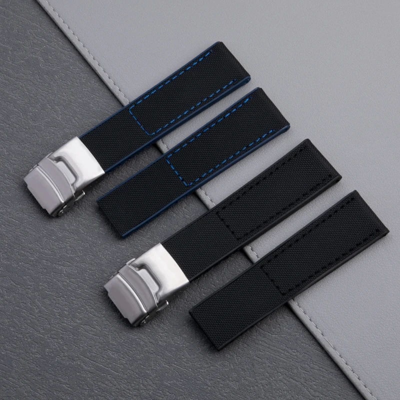 22mm 24mm Black Blue Nylon Fabric Watchband For Breitling Strap For NAVITIMER WORLD Avenger Super Ocean Wristband