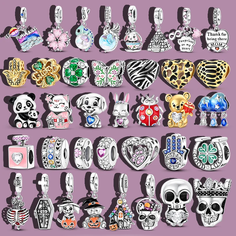 2026 New Leopard Print Heart Pendant S925 Sterling Silver Halloween Series Beads, for Original 3mm Bracelet DIY Jewelry Gifts