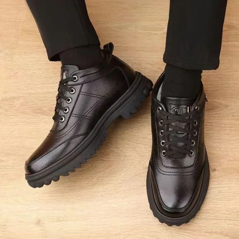 Thickened Cotton Padded Men's Winter High-Top Shoes Lined Warm Leather Casual Business Work Fashion Male Boots