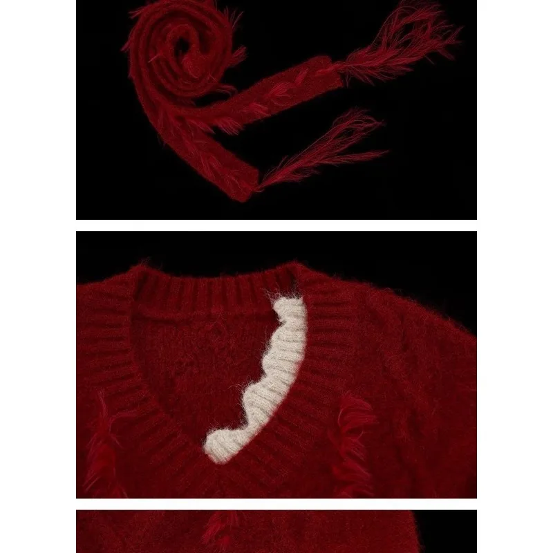 Sciarpa al collo allentata stile coreano Top twist con spalline per donna Autunno Inverno Nuovo stile maglione lavorato a maglia in stile straniero per abbigliamento esterno