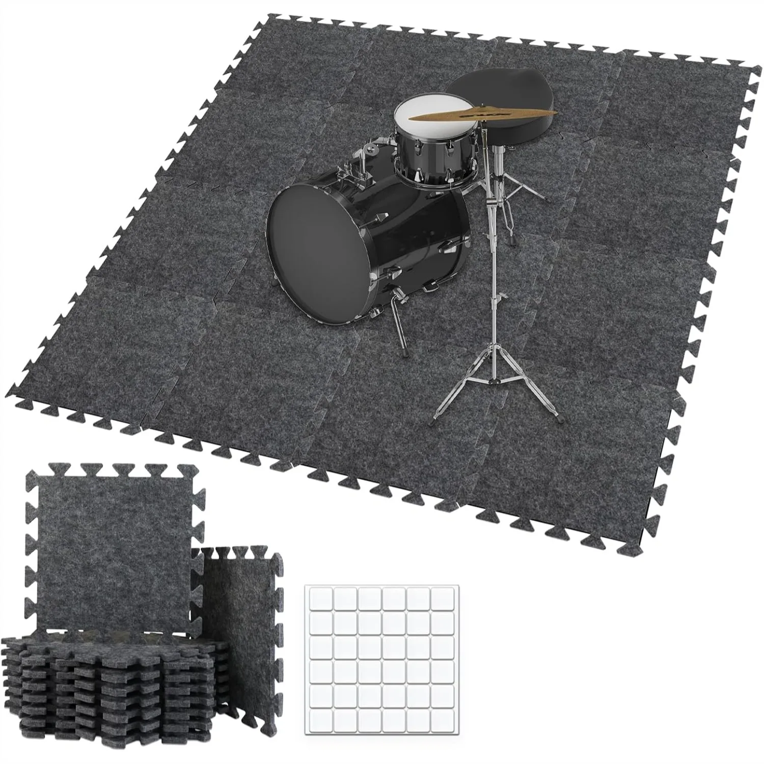 

Sound Absorbing Interlocking Floor Mats, 16 Pcs 11x11x0.4in High Density Felt for Music Studio