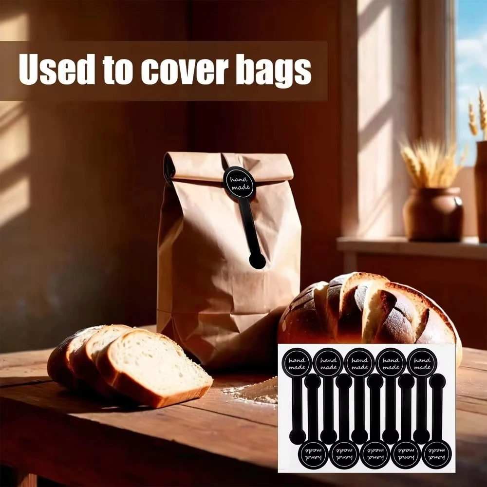 5/10/20/50/100 hojas de pegatinas de sello hechas a mano de agradecimiento, etiquetas adhesivas largas a rayas negras para embalaje de regalo, pan de piruleta