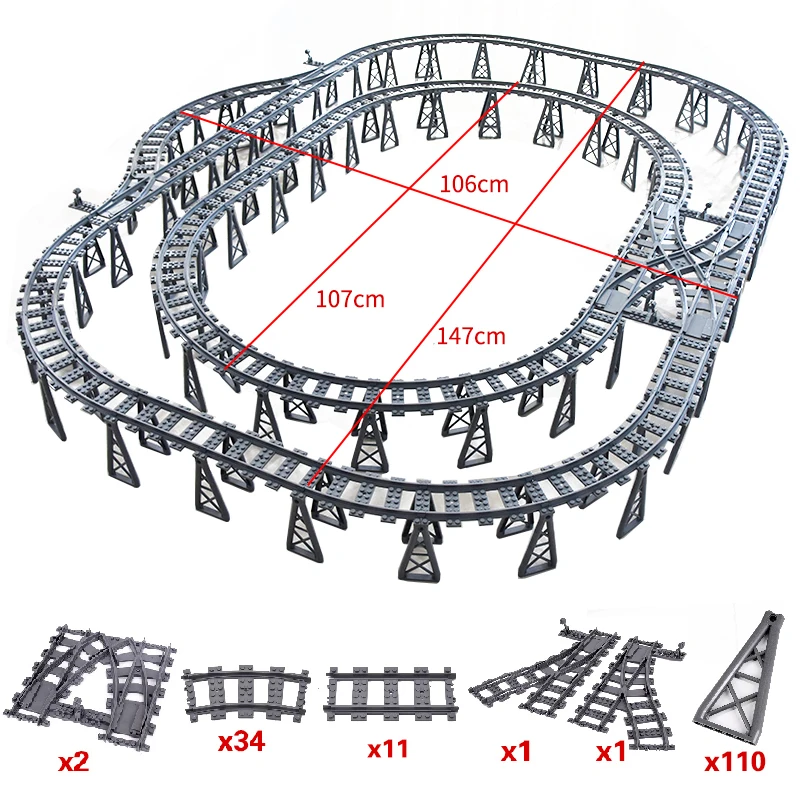 City Trains Pillar Viaduct Flexible Trestle Tracks Straight Curved Rails Building Block Bricks Technican Creative Toys for kids