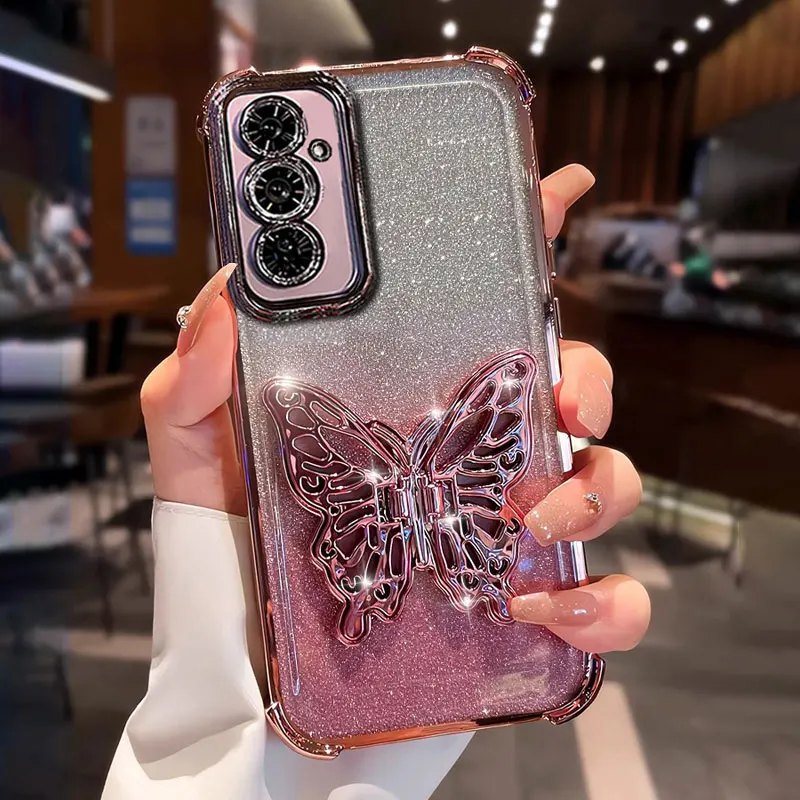 Luxury Bling Case for Galaxy A36,Butterfly Holder Cover For Samsung A36 14 55 25 35 16 A15 A06 A05s A52 A53 A54 A34 Glitter case