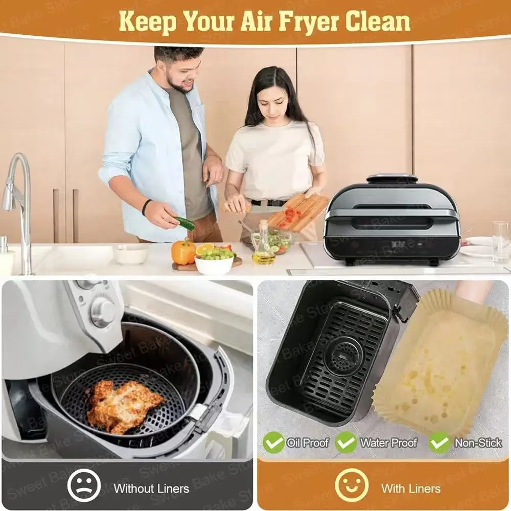 50pcs Air Fryer Liners for Ninja AF500 Disposable Air Fryer Paper Liners Compatible with Instant 8.5L and Duronic 10L Bakeware
