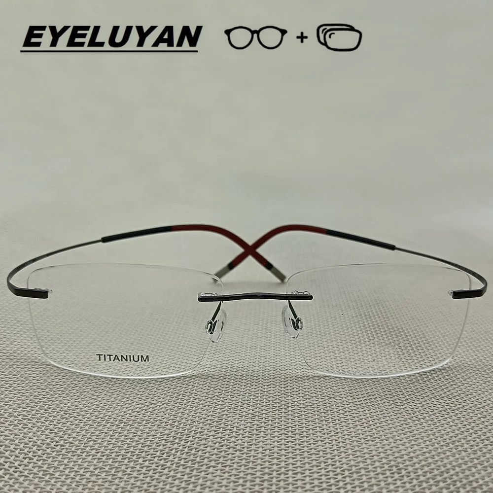 EYELUYAN Rimless Prescription Glasses Men Anti Blue Photochromic Progressive Eyeglasses Titanium Eyewear With Optical Recipe