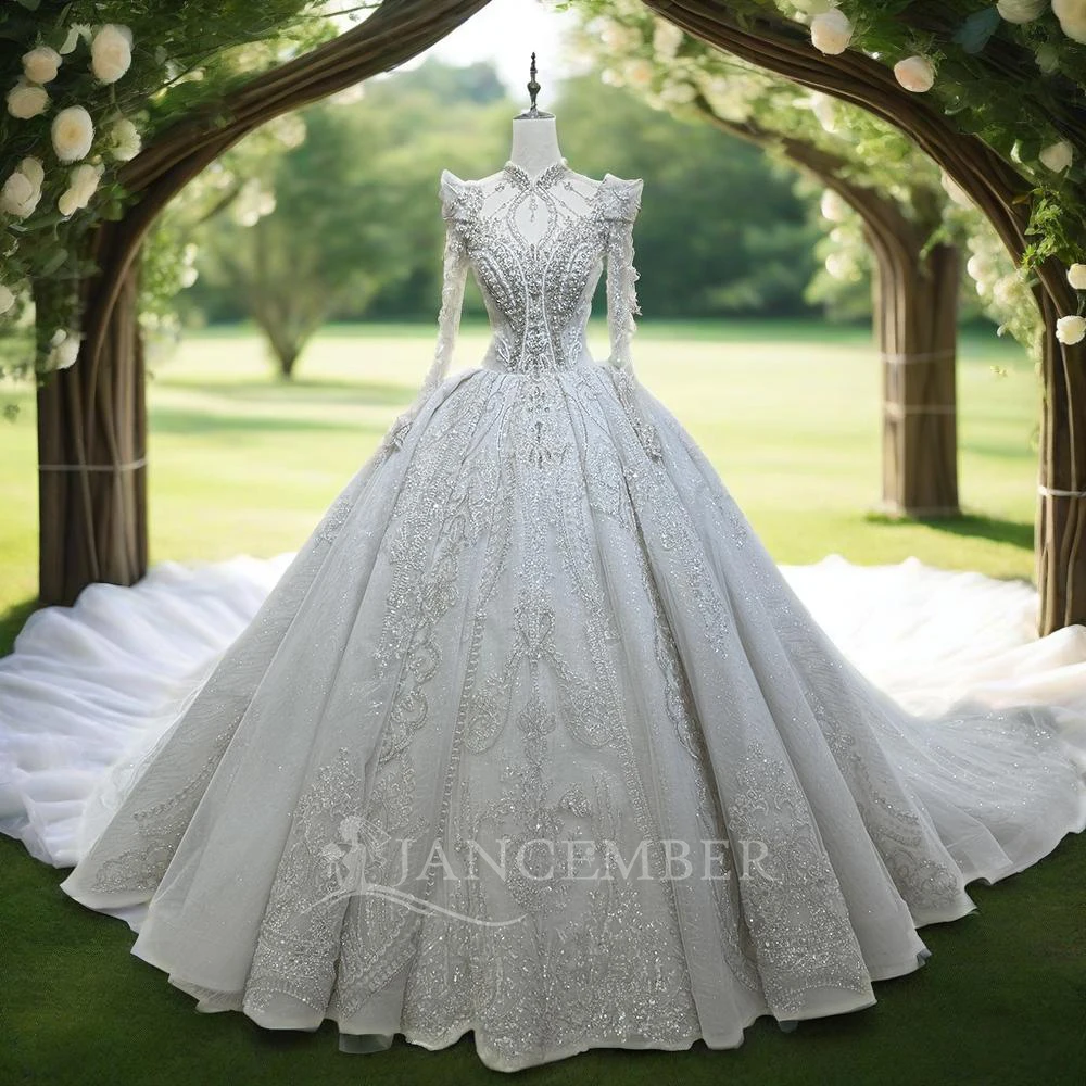 

Brand New Wedding Dresses 2025 Long Sleeve White Ivory Lace Lady High Neck Bridal Gowns Princess Sexy Backless vestido de novia