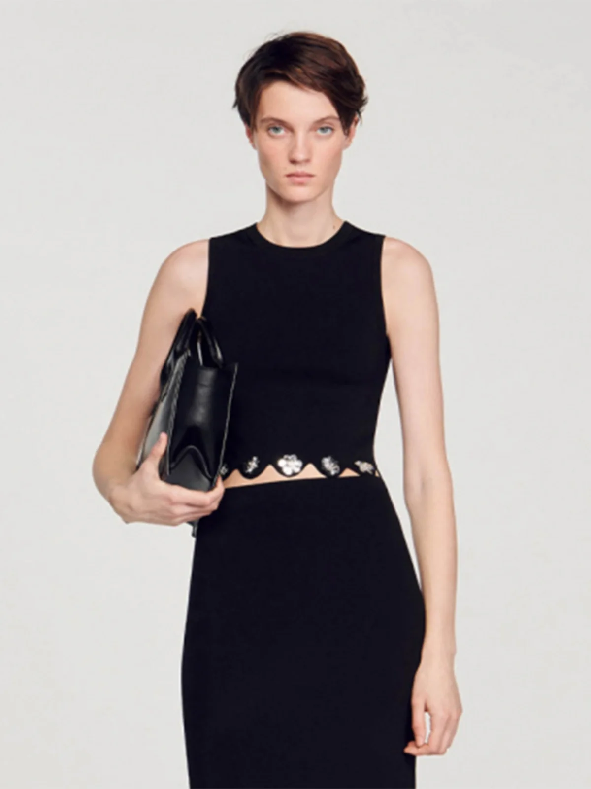 

Ele Bla Sequin Flower Knitted Vest MaSandeS Spring Summer New Women's Faion Top PU022 ort Sve Slim Fit OL Sle