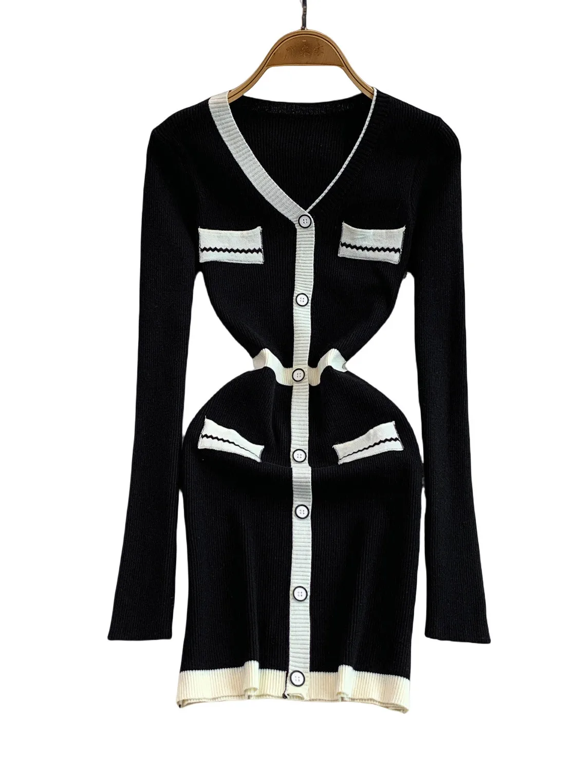 

Sexy V-ne Single-button Knitted Dr Women's New Sle A-line ort Skirt High Waist Medium Softn Long Sve