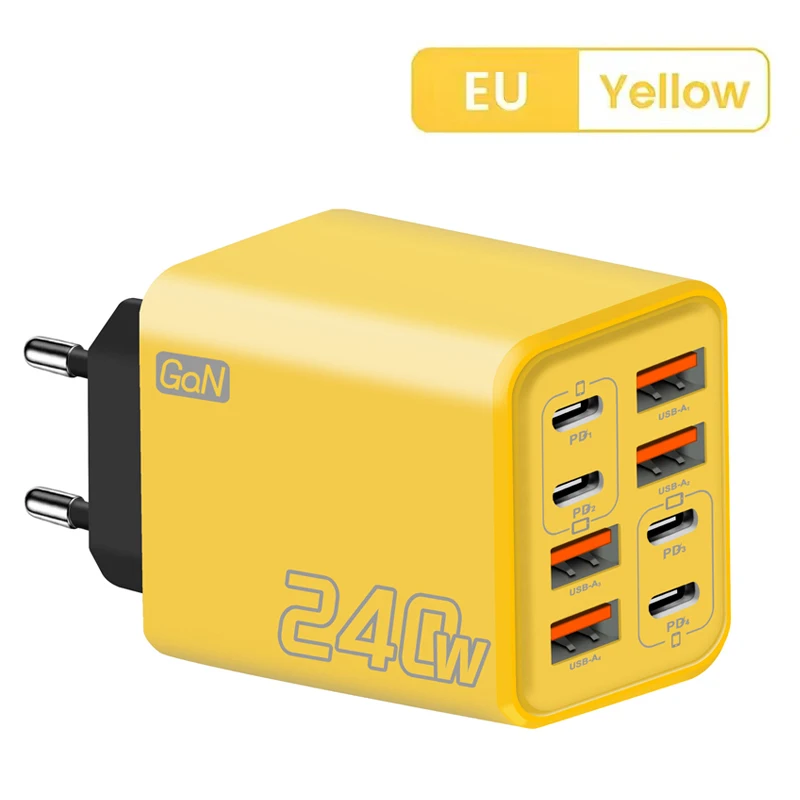 240W GaN USB-C-Ladegerät 8-in-1 Schnellladegerät für iPhone, Samsung, Xiaomi, Typ-C, EU/US-Stecker, Wandladegerät