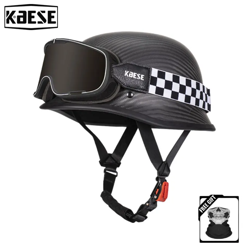 

Genuine Carbon Fiber Motorcycle Helmet with Motocross Goggles Cruiser Lightweight Vintage Retro Moto Motocross Harley Motorbike