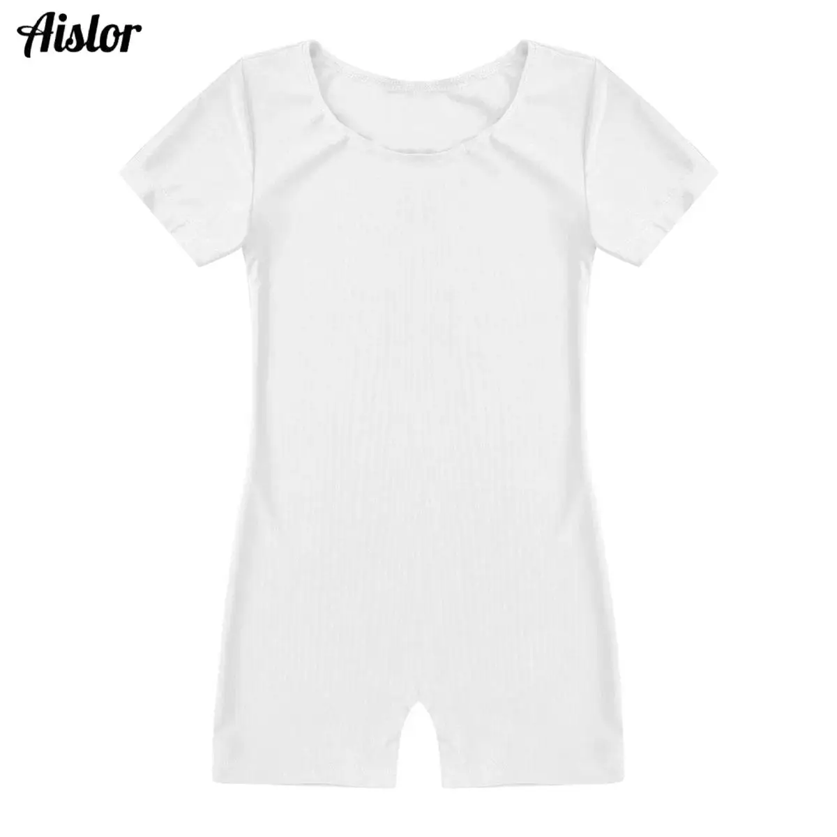 

Kids Swimming Suits Rompers Boys Girls Ballet Dance Gymnastics Leotard Short Sleeves Solid Color Soft Stretchy Jumpsuit Unitard