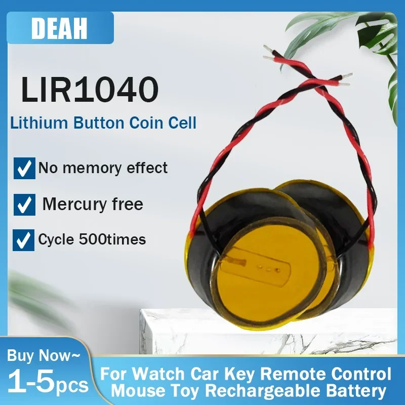 1-5pcs LIR1040 LIR 1040 3.6V 35mAh Rechargeable Lithium Battery With 2 Wire For Bluetooth Headsets Replacemnet Button Coin Cells