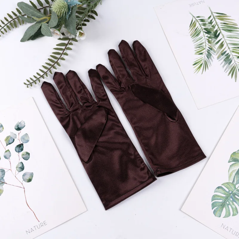 Kurze Satin-Handschuhe für Damen, elegantes Temperament, Prinzessin, Hochzeit, Braut, mehrfarbige Handschuhe, Bühnenaufführung, Abendessen-Zubehör – Detail 8