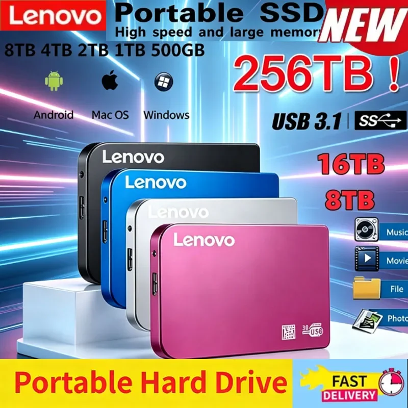 

Lenovo 256TB SSD High-speed SSD USB 3.0 Enclosure Mobile Hard Drive Cases for SSD External Storage HDD Box With USB3.0 Cable ABS