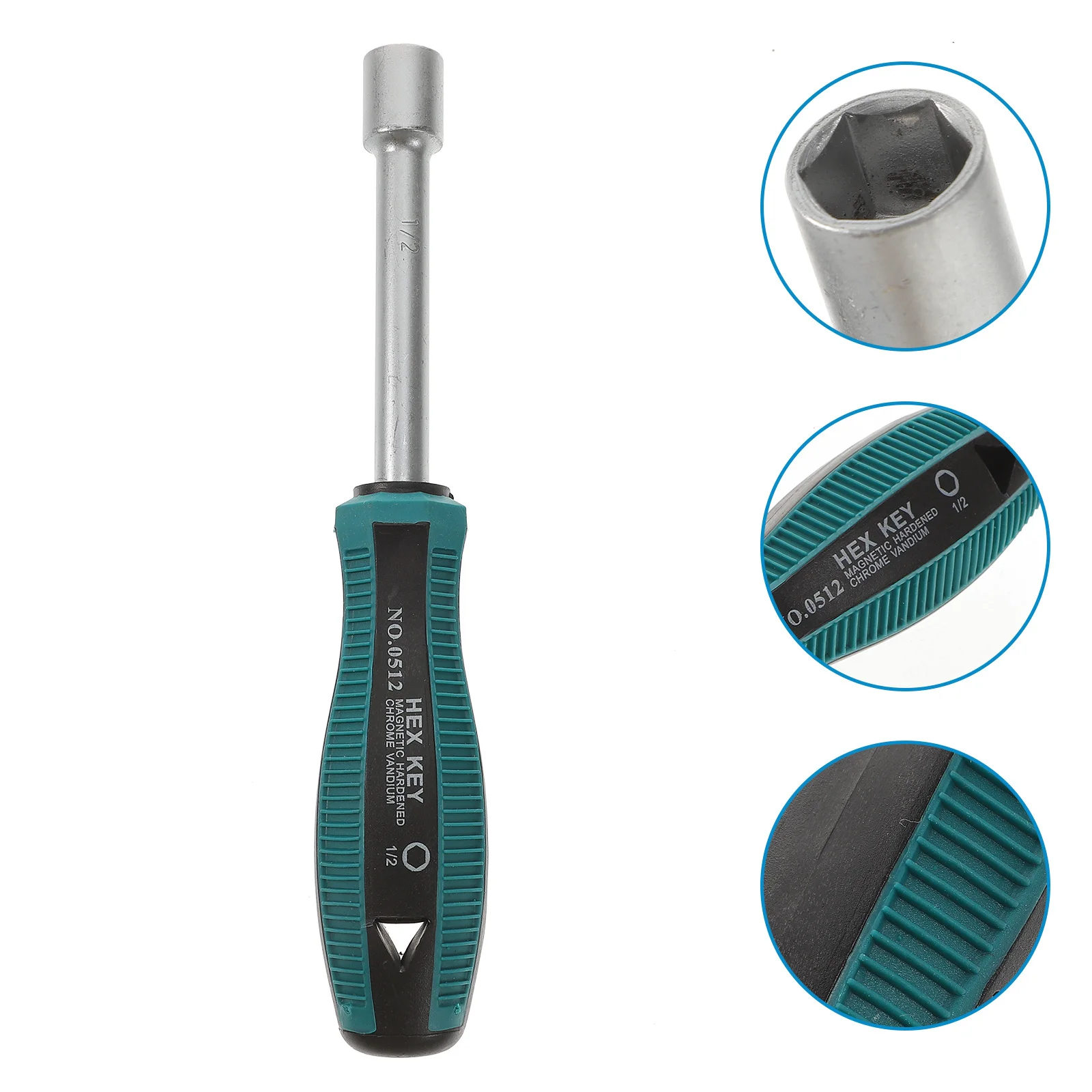 

1/2 Inch Nut Driver Socket Wrench Premium 45 Steel Soft Rubber Handle Anti-Slip Texture Hollow Shaft For Long Screws