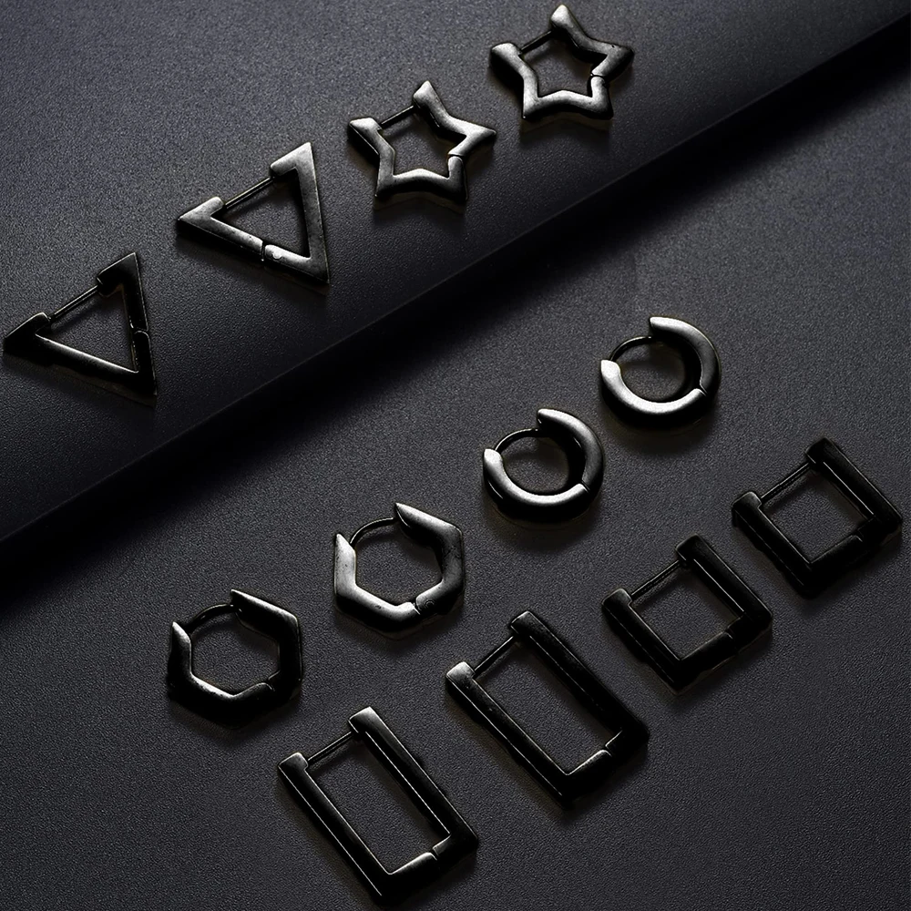 1/3/6 Pairs Minimalist Stainless Steel Small Dainty Geometric Square Triangle Star Rectangle Hoop Huggies Earrings for Men Women