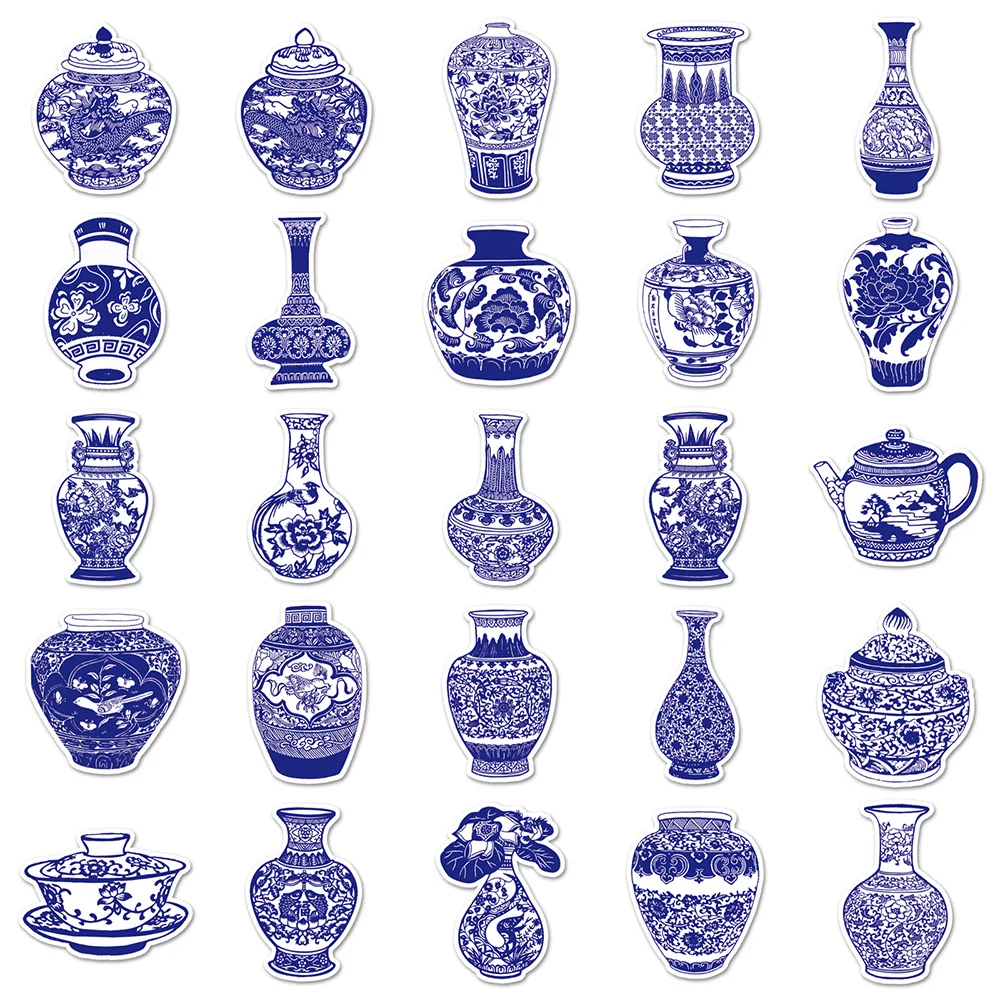 10/30/50PCS Blue and White Porcelain Chinese Style Sticker DIY Phone Laptop Luggage Skateboard Graffiti Decals Fun for Kid Gift