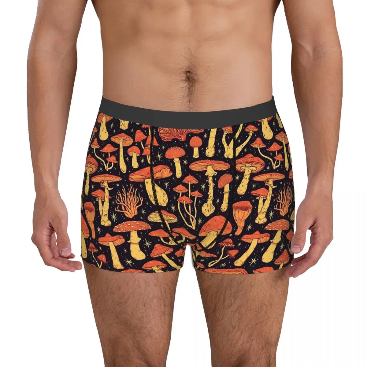 Deadly Mushrooms Orange On Black Mushroom Mushrooms Forest Underpants Cotton Panties Man Underwear Shorts Boxer Briefs