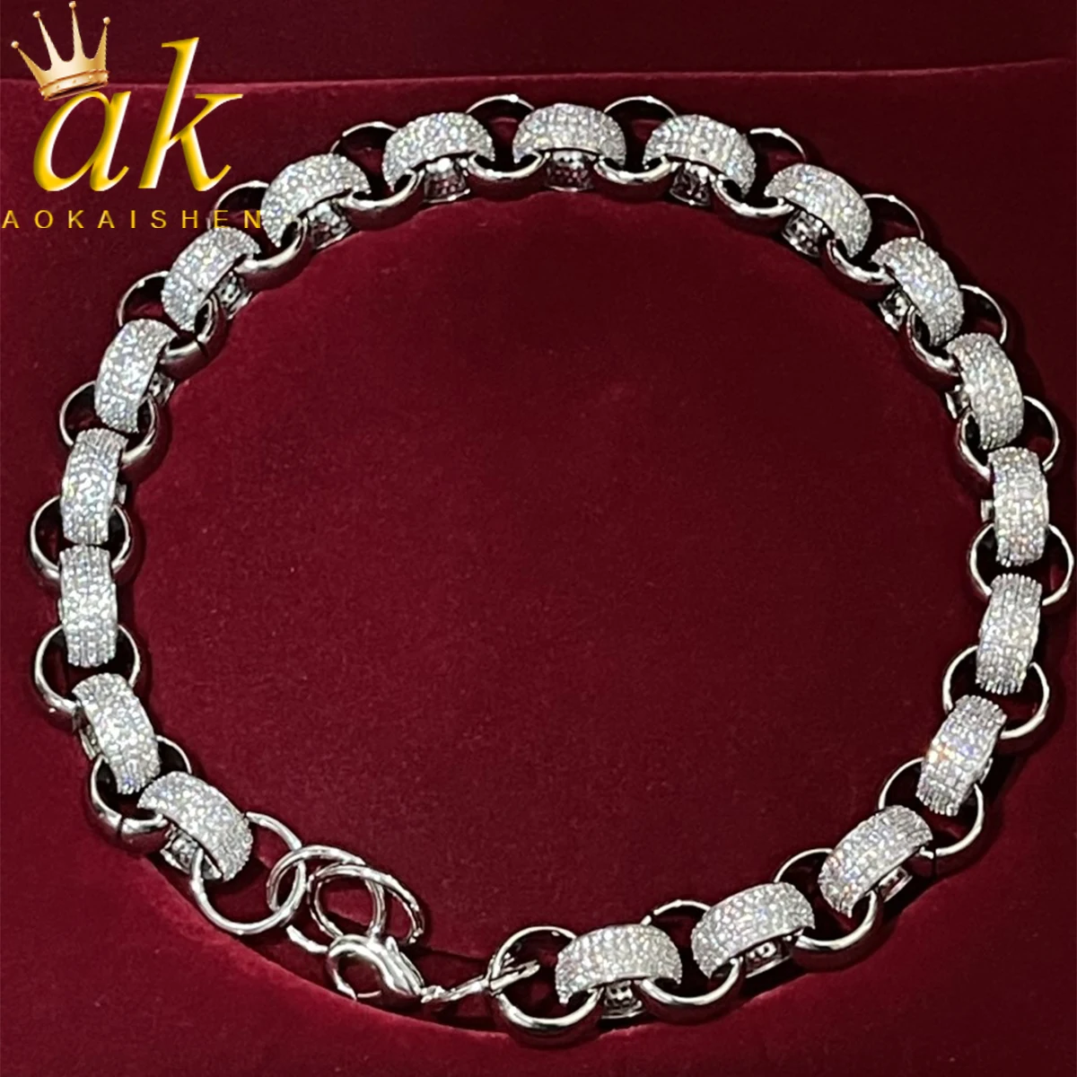 

Aokaishen 10mm Circle Cuban Chain Link Necklace Men Copper Iced Out Cubic Zirconia Rock Street Hip HopJewelry