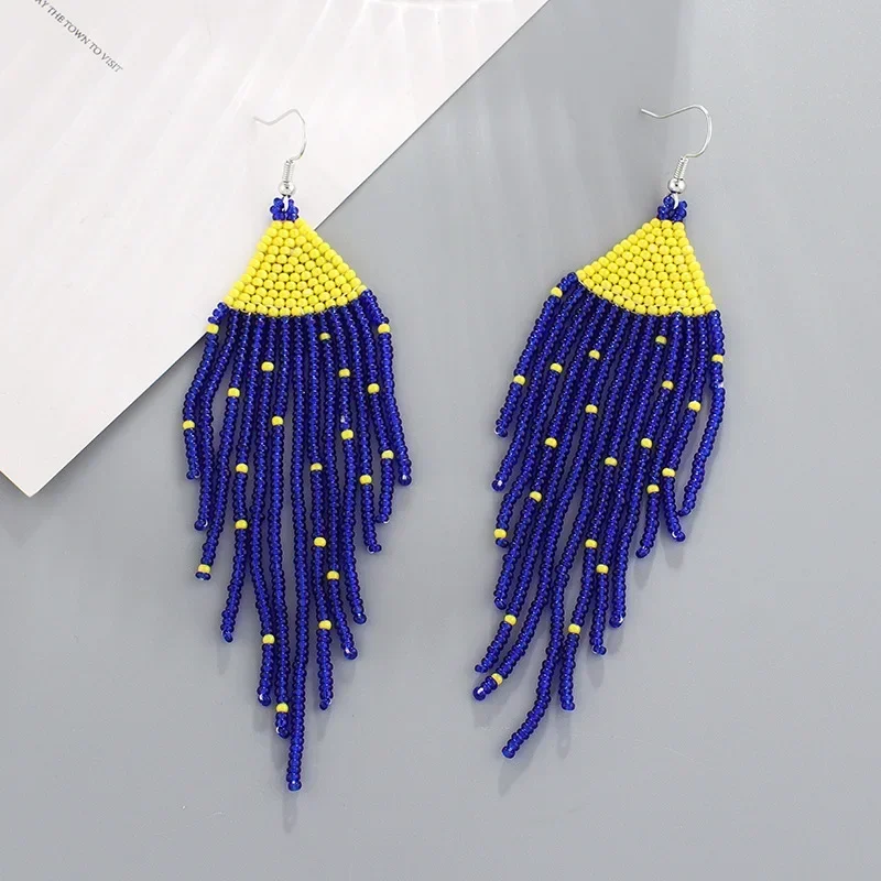Beaded earrings Tassel Intersperse Hand knitting Bohemia Alloy Fashion Simple Originality Female Rice bead earrings